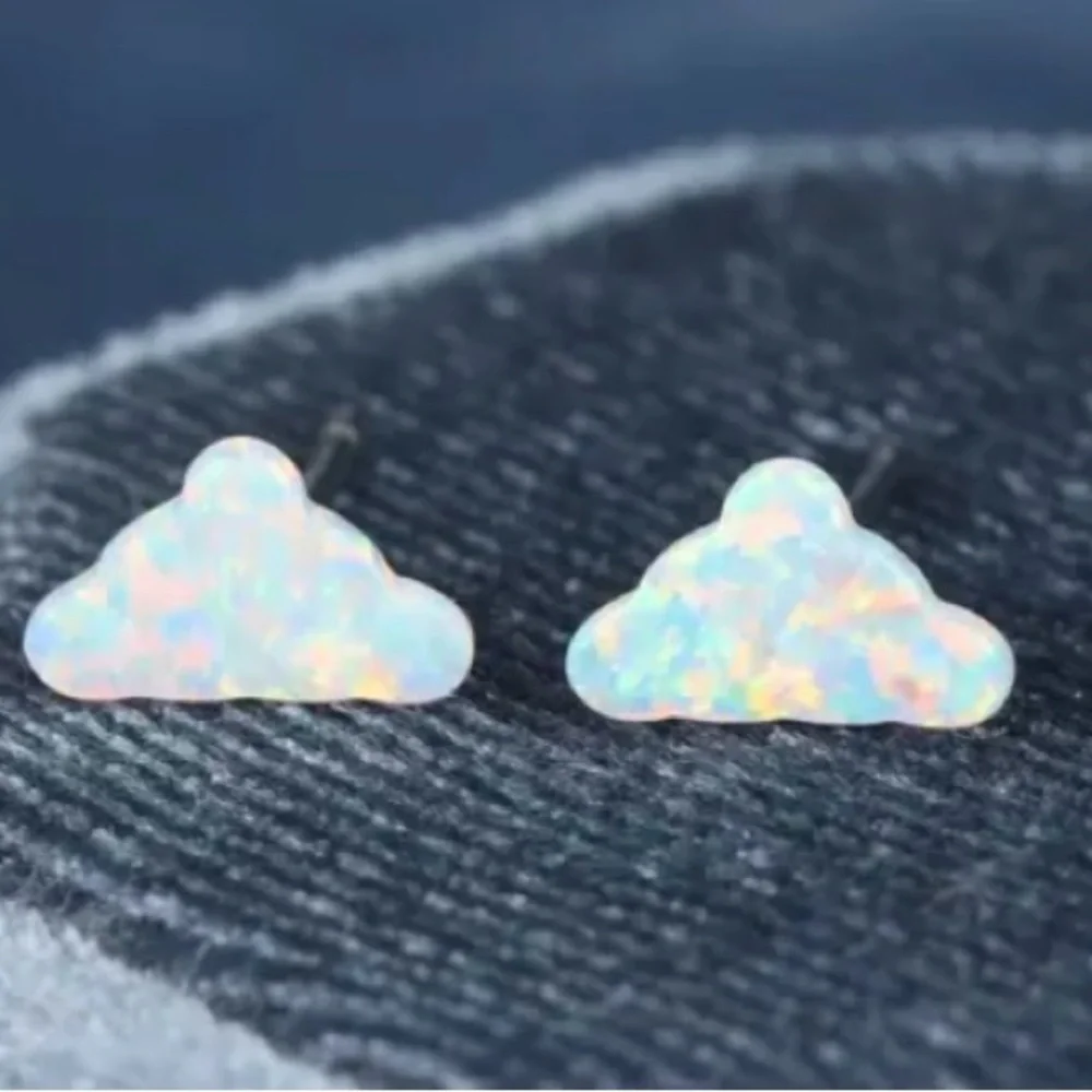 White Opal Cloud~ Rainbow Flash Iridescent Glittery Cumulus Sky Weather 925 Stud